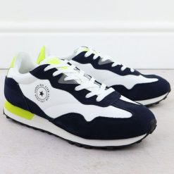 Skórzane półbuty sportowe męskie sneakersy biało-granatowe Big Star RR174408. Białe buty sportowe casual BIG STAR, bez wzorów, z tkaniny, bez obcasa, bez zapięcia. Za 153.00 zł.
