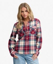 Koszula Lumberjack w Kratę z Flaneli – 100% Bawełna Organiczna – Delta Check Red. Czerwone koszule Superdry, bez wzorów, z bawełny, bez kołnierzyka, bez ramiączek. Za 257.15 zł.