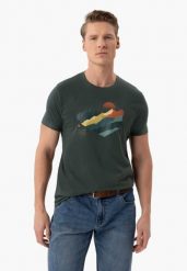 T-shirt z motywem górskim T-MON. Zielone t-shirty Volcano, l, bez wzorów, z bawełny, bez kołnierzyka, bez ramiączek. Za 59.99 zł.