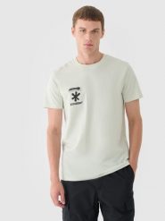 4F T-shirt regular z nadrukiem męski - turkusowy L. Niebieskie t-shirty 4F, l, bez wzorów, z bawełny, bez kołnierzyka, bez ramiączek. W wyprzedaży za 29.99 zł.