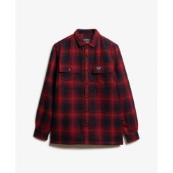Dopasowana koszula w kratkę na zamek z wełny z polarową podszewką Superdry. Czerwone koszule Superdry, m, bez wzorów, z polaru, bez kołnierzyka, bez ramiączek. W wyprzedaży za 336.25 zł.
