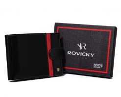 Portfel skórzany Rovicky N992L-RVTP Black+Red czarny. Czarne portfele ROVICKY, bez wzorów, ze skóry. Za 80.00 zł.