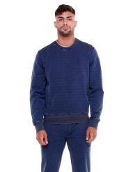 Męska bluza jeansowa z okrągłym dekoltem w kolorze indygo. Niebieskie bluzy z kapturem LEONE 1947 APPAREL, l, bez wzorów, z bawełny, z kapturem. Za 105.21 zł.