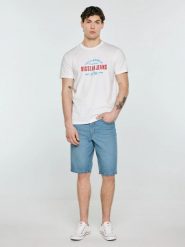 Koszulka męska z kontrastowym nadrukiem biała Sers 100. Białe t-shirty BIG STAR, l, bez wzorów, z denimu, bez kołnierzyka, bez ramiączek. Za 99.99 zł.