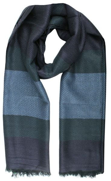 Lekki Szalik Wiosenno-Jesienny - Teer -Niebiesko-Granatowe Pasy. Niebieskie szaliki Teer, bez wzorów, z materiału. Za 45.00 zł.