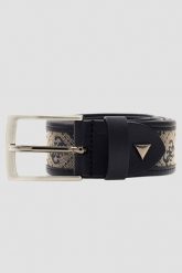 GUESS Granatowy męski pasek w monogram Boston H35, Rozmiar M. Niebieskie paski Guess, z aplikacjami, z jeansu, eleganckie. Za 299.99 zł.