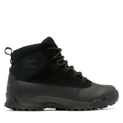 Trekkingi Sorel. Czarne botki sznurowane Sorel, bez wzorów, bez obcasa, bez zapięcia. Za 319.99 zł.