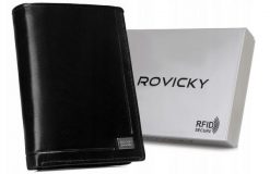 Portfel skórzany Rovicky CPR-125-BAR czarny. Czarne portfele ROVICKY, bez wzorów, ze skóry. Za 85.99 zł.