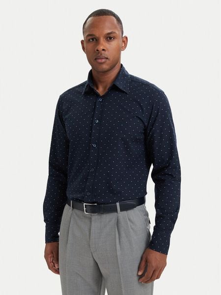 BOSS Koszula Relegant_6_M 50565600 Granatowy Regular Fit. Niebieskie koszule Boss, m, bez wzorów, z bawełny, bez kołnierzyka, bez ramiączek. Za 449.99 zł.
