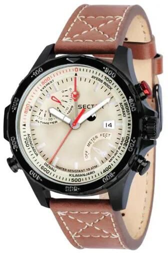 Sector zegarek męski chronograf 48 mm ze skórzanym paskiem. Brązowe, analogowe zegarki Erima, szklane. Za 780.99 zł.