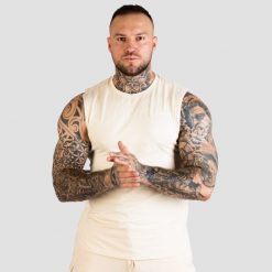 Podkoszulek męski fitness regular piaskowy TRN. Białe podkoszulki GYMBEAM, m, bez wzorów, z bawełny, bez ramiączek. Za 68.90 zł.