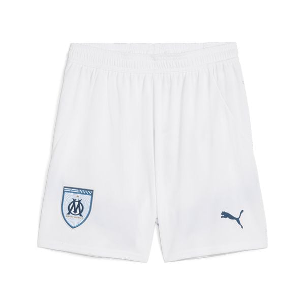 Młodzieżowe szorty Olympique Marsylia 24/25 PUMA White Bleu Azur Blue. Biała szorty Puma, m, w ażurowe wzory, młodzieżowe. W wyprzedaży za 154.30 zł.