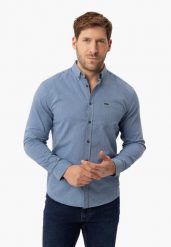 Bawełniana, niebieska koszula K-NANDO. Niebieskie koszule Volcano, m, bez wzorów, z bawełny, bez kołnierzyka, bez ramiączek. Za 139.99 zł.