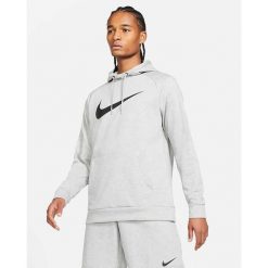 Bluza sportowa męska Nike Drifit Swoosh. Szare bluzy z kapturem Nike, m, bez wzorów, z bawełny, z kapturem. Za 208.75 zł.