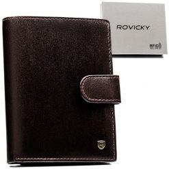 Portfel męski Rovicky N575L-RVT c. brązowy. Brązowe portfele ROVICKY, bez wzorów, ze skóry. Za 74.00 zł.