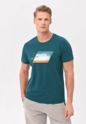T-shirt z printem T-NAVI. Niebieskie t-shirty Volcano, l, bez wzorów, z bawełny, bez kołnierzyka, bez ramiączek. Za 59.99 zł.