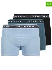 Jack & Jones Bokserki (3 pary) w kolorze błękitnym, granatowym i czarnym rozmiar: M. Czarne bokserki Jack & Jones, m, bez wzorów. Za 79.59 zł.