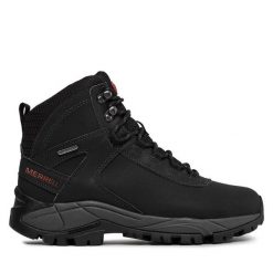 Trekkingi Merrell. Czarne botki sznurowane Merrell, bez wzorów, bez obcasa, bez zapięcia. Za 509.99 zł.