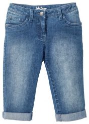 Dżinsy rybaczki mid waist z regulowaną talią. Niebieskie torby na ramię bonprix, bez wzorów, z jeansu, bez dodatków. Za 89.99 zł.