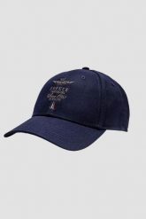 AERONAUTICA MILITARE Granatowa czapka męska Embroidered Frecce Tricolori. Niebieskie czapki zimowe Aeronautica Militare, bez wzorów. W wyprzedaży za 199.99 zł.