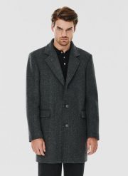 PAKO LORENTE – Męski płaszcz z wełną w szarym kolorze. Szare płaszcze Pako Lorente, na jesień, m, bez wzorów, z poliesteru, bez kaptura. Za 499.99 zł.