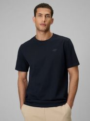 4F T-shirt regular gładki męski - granatowy XL. Niebieskie t-shirty 4F, m, bez wzorów, z bawełny, bez kołnierzyka, bez ramiączek. Za 59.99 zł.