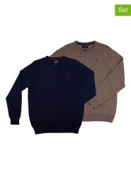 The Time of Bocha Swetry (2 szt.) w kolorze jasnobrązowym i granatowym rozmiar: XL. Brązowe swetry nierozpinane The Time of Bocha, xl, bez wzorów, z bawełny, bez kołnierzyka, bez ramiączek. Za 148.26 zł.