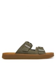 Calvin Klein Klapki Ergon Double Bar Sandal Su HM0HM02094 Zielony. Zielone klapki CALVIN KLEIN, ze skóry. Za 529.99 zł.