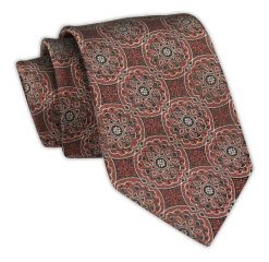 Krawat Męski, Miedziany, Wzór Geometryczny, Kwiatki, Klasyczny, Szeroki 7,5 cm, Elegancki -CHATTIER. Brązowe krawaty i muchy Chattier, bez wzorów, z tkaniny. Za 49.00 zł.