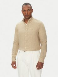 Tommy Hilfiger Koszula MW0MW34602 Beżowy Regular Fit. Brązowe koszule Tommy Hilfiger, m, bez wzorów, ze lnu, bez kołnierzyka, bez ramiączek. Za 379.99 zł.