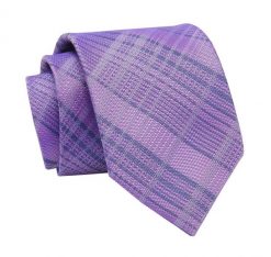 Krawat Liliowy w Kratkę, Elegancki, 7cm, Klasyczny, Męski -ALTIES. Krawaty i muchy Alties, bez wzorów, z tkaniny. Za 49.00 zł.
