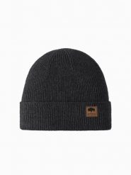 Dzianinowa męska czapka beanie z naszywką – czarny melanż V1 OM-ACWH-0123 - uniwersalny. Czarne czapki zimowe Ombre Clothing, z aplikacjami, z dzianiny. W wyprzedaży za 19.99 zł.