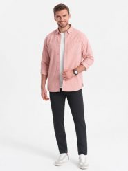 Spodnie klasyczne męskie chino z delikatną teksturą - grafitowe V4 OM-PACP-0188 - XXL. Szare eleganckie spodnie Ombre Clothing, l, z bawełny, klasyczne. W wyprzedaży za 159.99 zł.