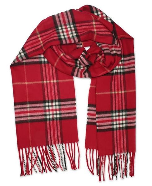 Szalik Czerwony w Kratkę, Miękki, Delikatny, z Frędzlami, Miękki, Cashmink -V.Fraas. Czerwone szaliki V. Fraas, bez wzorów, z materiału. Za 65.00 zł.