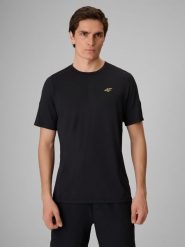 4F Koszulka treningowa szybkoschnąca męska 4F x Robert Lewandowski - czarna M. Czarne t-shirty 4F, l, bez wzorów, z materiału, bez kołnierzyka, bez ramiączek. Za 149.99 zł.
