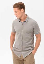 Koszula z krótkim rękawem, Slim Fit, C-XEWIR. Szare koszule Volcano, na lato, l, bez wzorów, z bawełny, bez kołnierzyka, bez ramiączek. Za 129.99 zł.