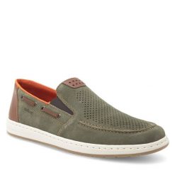 Półbuty Rieker. Zielone eleganckie półbuty Rieker, bez wzorów, bez obcasa, bez zapięcia. Za 329.99 zł.