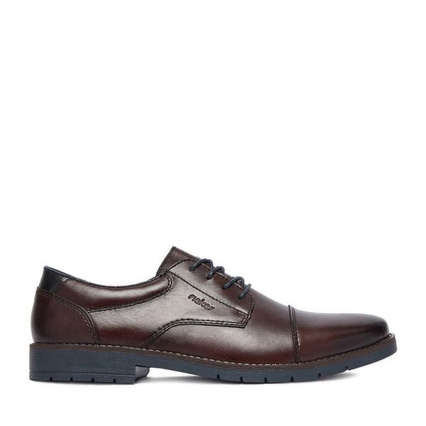 Półbuty Rieker. Brązowe eleganckie półbuty Rieker, bez wzorów, bez obcasa, bez zapięcia. Za 429.99 zł.