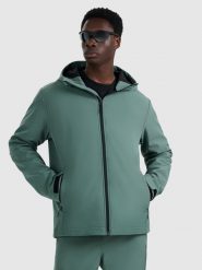 4F Kurtka softshell wiatroodporna membrana 5000 męska - zielona M. Zielone kurtki 4F, na zimę, m, bez wzorów, z materiału, z kapturem. Za 299.99 zł.
