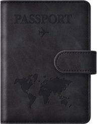 Etui na paszport, portfel podróżny RFID, czarny. Czarne portfele TRAVELHAWK, bez wzorów, z materiału. Za 10.95 zł.