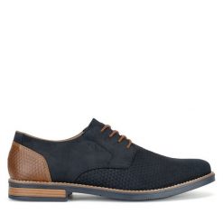 Półbuty Rieker. Niebieskie eleganckie półbuty Rieker, bez wzorów, bez obcasa, bez zapięcia. Za 419.99 zł.