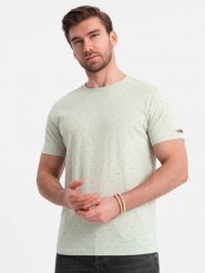 T-shirt męski fullprint z kolorowymi literami - jasnozielony V5 OM-TSFP-0185 - XXL. Zielone t-shirty Ombre Clothing, l, bez wzorów, z bawełny, bez kołnierzyka, bez ramiączek. W wyprzedaży za 39.99 zł.