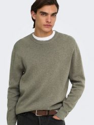 ONLY & SONS Sweter "Sting" w kolorze khaki rozmiar: XXL. Brązowe swetry nierozpinane Only & Sons, xxl, bez wzorów, z bawełny, bez kołnierzyka, bez ramiączek. Za 184.95 zł.