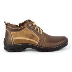 Joker Buty męskie zimowe 592 brązowe. Brązowe botki sznurowane na zimę, bez wzorów, ze skóry, bez obcasa, bez zapięcia. Za 438.49 zł.