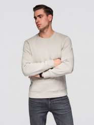 Męska bluza dresowa BASIC z okrągłym dekoltem OM-SSBN-0271 - - Rozmiar: XXL. Niebieskie bluzy Ombre Clothing, m, z aplikacjami, z bawełny, bez kaptura. W wyprzedaży za 118.99 zł.