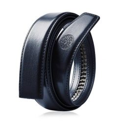 Wymienny pas bez klamry C35 ELITE Granatowy 105. Niebieskie paski Betlewski, bez wzorów, ze skóry. Za 69.99 zł.