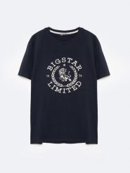 Koszulka męska z dużym haftem granatowa Abelar 403. Niebieskie t-shirty BIG STAR, l, bez wzorów, z dzianiny, bez kołnierzyka, bez ramiączek. W wyprzedaży za 79.99 zł.