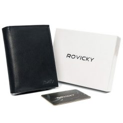 Portfel męski czarny Rovicky N4-PZ-CCR-RFID-BLACK. Czarne portfele ROVICKY, bez wzorów, ze skóry. Za 57.99 zł.