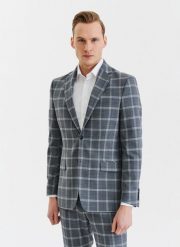 PAKO LORENTE – Szara marynarka garniturowa w kratę z wełną. Szare garnitury Pako Lorente, bez wzorów, z wełny. Za 599.99 zł.