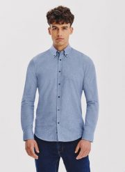 PAKO LORENTE – Granatowa koszula w pepitkę. Koszule Pako Lorente, m, bez wzorów, z bawełny, bez kołnierzyka, bez ramiączek. Za 199.99 zł.